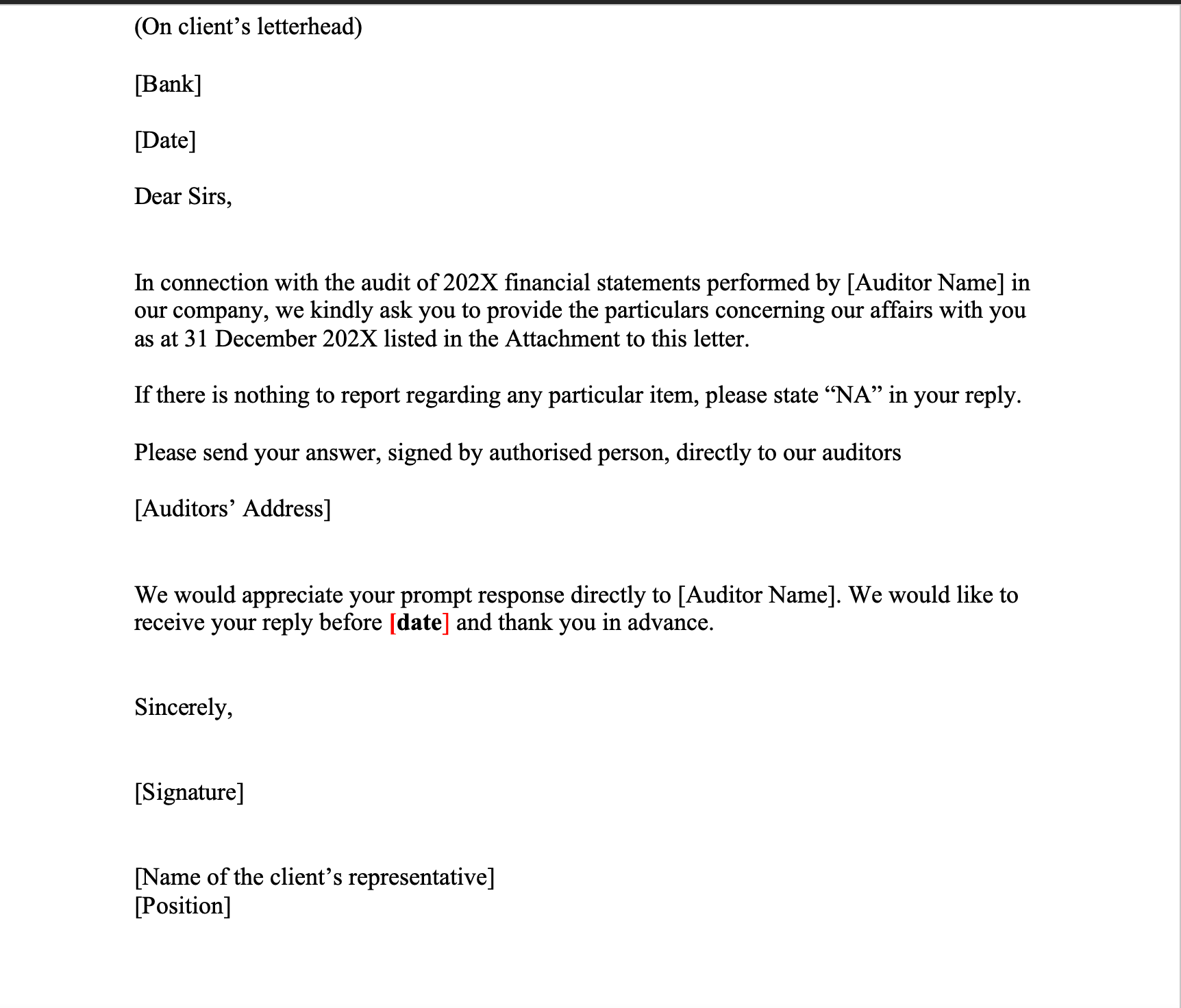 balance confirmation request letter to customer for audit purpose